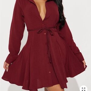 Fashion Nova Deep Red Long Sleeve Dress